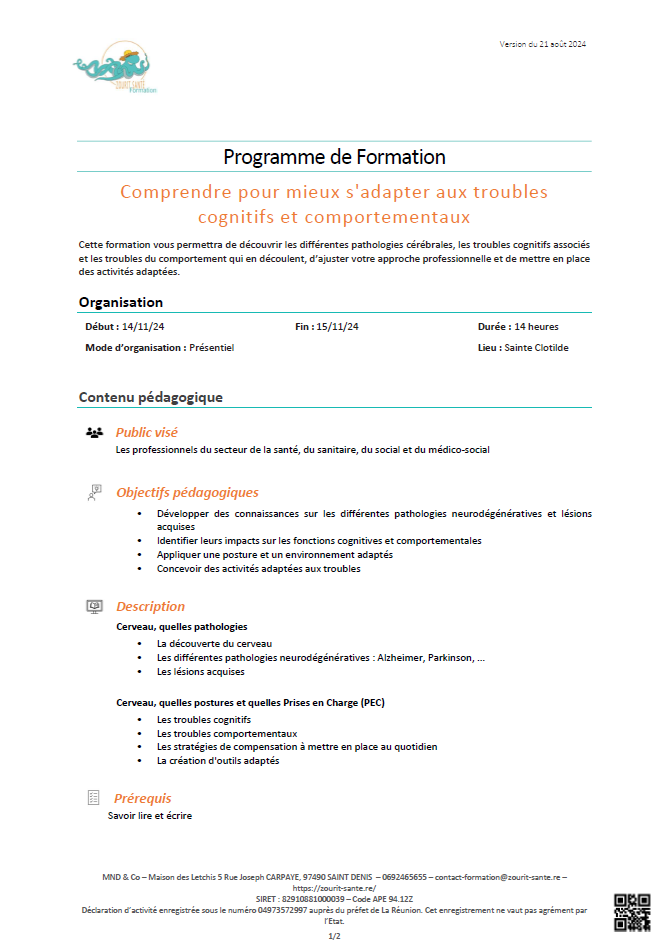 Découvrez notre programme de formation « Comprendre pour mieux s’adapter aux troubles cognitifs et comportementaux »